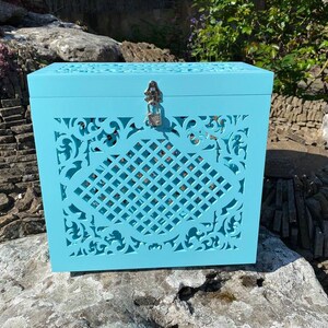 Caixa de presente para cartões de casamento de madeira turquesa, cofrinho personalizado clássico e elegante, casamento rústico