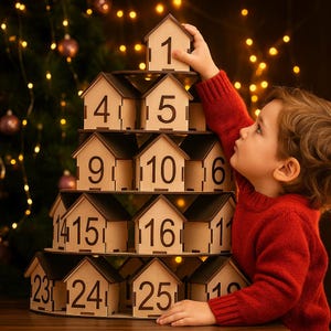 House Advent calendar, countdown to Christmas, Xmas home decoration & holiday gift, Holiday decor, Christmas Family gift
