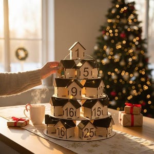 Wooden House Advent Calendar: Christmas Countdown Decoration