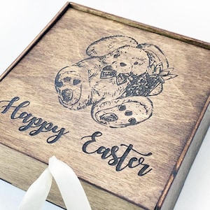 Rustic Wooden Easter Gift Box – Laser Engraved Bunny Keepsake, Personalized Holiday Box