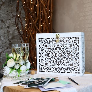 Wedding Card Box With Lock – Wooden Wedding Money Box Holder, Advice Box for Reception or Bridal Shower