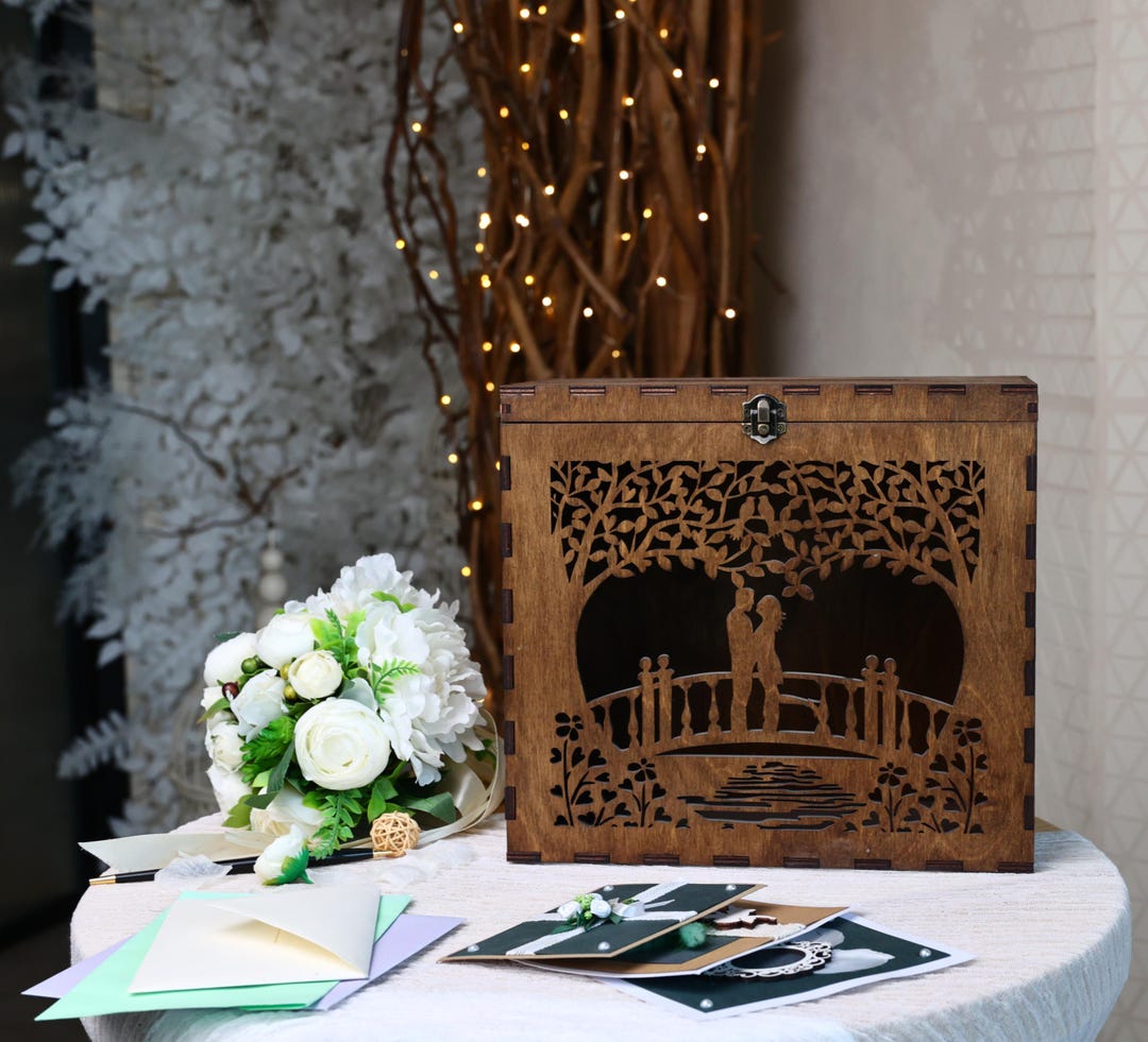 Rustic Wedding Card Box With Lock: Wooden Envelope Holder - Etsy