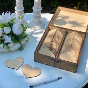 Alternativa para livro de visitas em formato de coração de madeira, conjunto de cartões de desejos de casamento, ideia rústica para lembrancinha de casamento, assine um coração