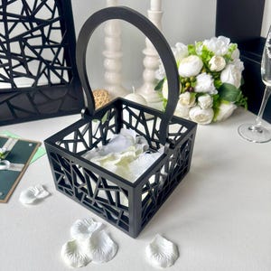 Black wooden rustic flower girl basket, wedding Petal Toss Basket, wedding rustic decor