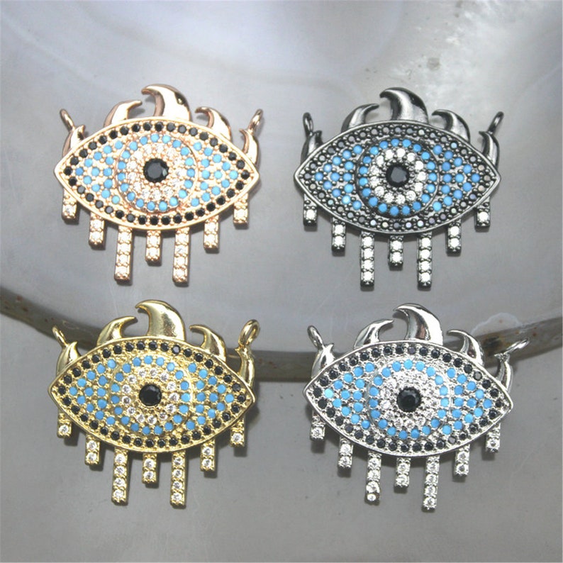 5-20pcs Colorful cz connector charm,cz eye shape charm connector,plated cz jewelry component connector,fashion cz jewelry