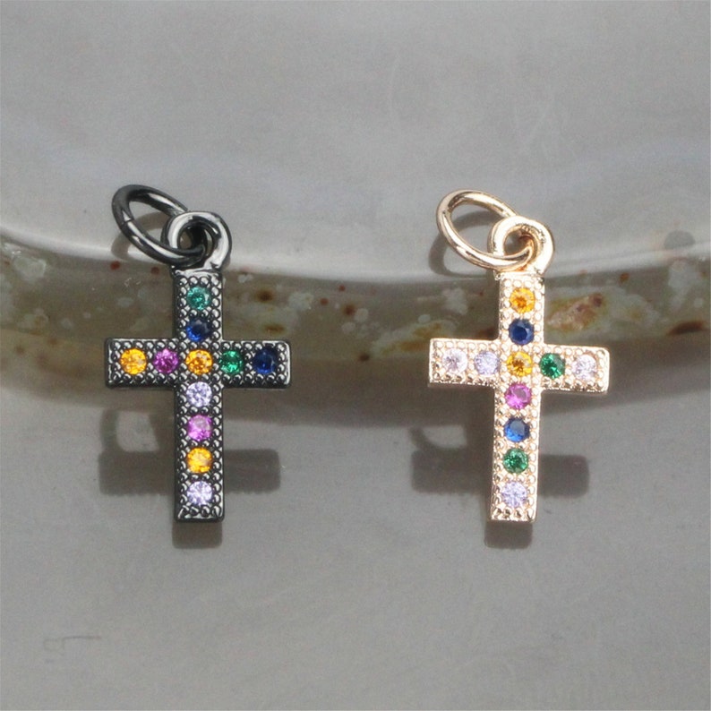 10-20pcs Cz cross pendant charm,multicolor cubic zirconia micro pave pendant charm,necklaceearringbracelet jewelry component