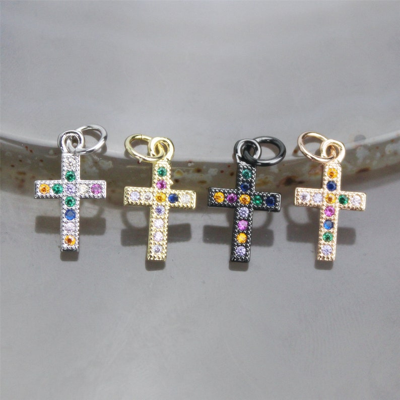 10-20pcs Cz cross pendant charm,multicolor cubic zirconia micro pave pendant charm,necklaceearringbracelet jewelry component