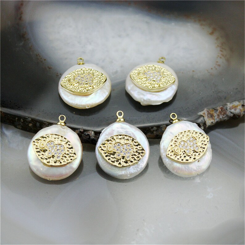 235pcs discount freshwater pearl pendant charm,cz elephant charm with freshwater pearl pendant,delicate zircon inlay pearl component