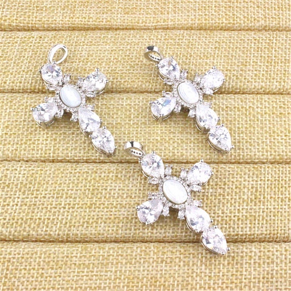 5Pcs Cubic Zirconia Pave Cross Charm Gold Plated Pendant For Woman Jewelry  Making Bracelet Necklace Accessories