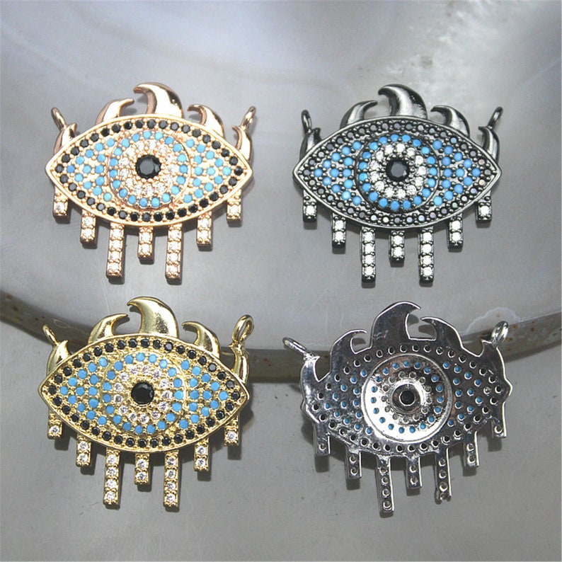 5-20pcs Colorful cz connector charm,cz eye shape charm connector,plated cz jewelry component connector,fashion cz jewelry
