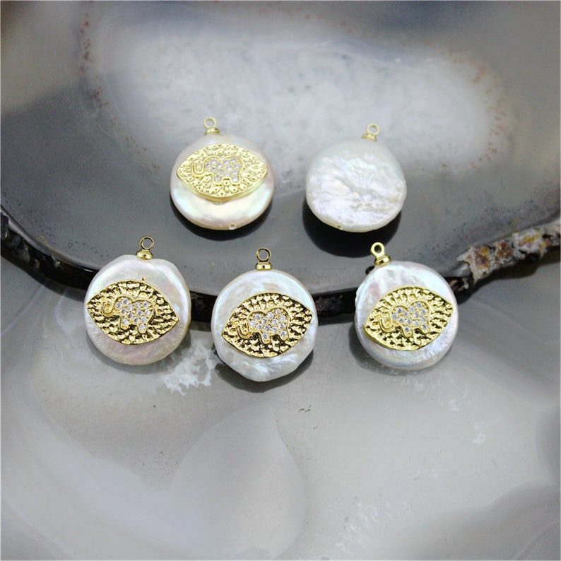 235pcs discount freshwater pearl pendant charm,cz elephant charm with freshwater pearl pendant,delicate zircon inlay pearl component