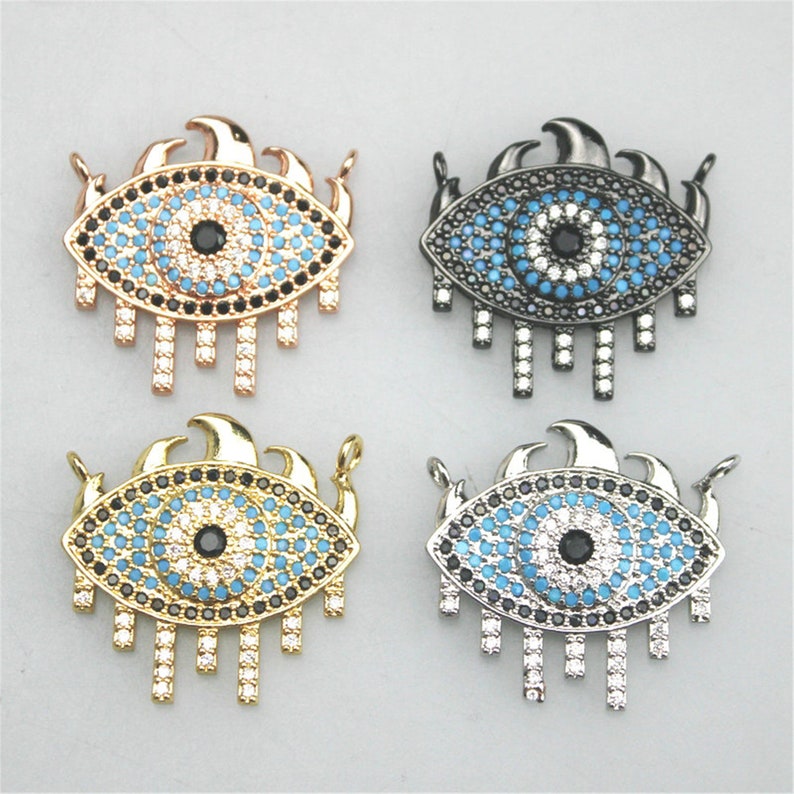 5-20pcs Colorful cz connector charm,cz eye shape charm connector,plated cz jewelry component connector,fashion cz jewelry