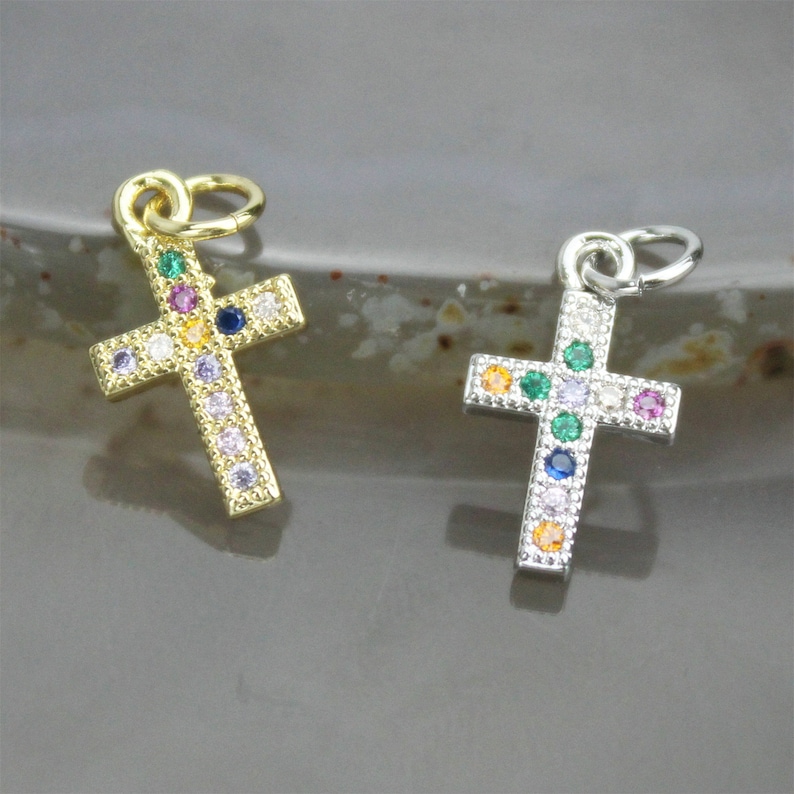 10-20pcs Cz cross pendant charm,multicolor cubic zirconia micro pave pendant charm,necklaceearringbracelet jewelry component