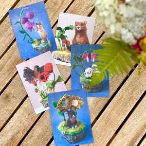 Kärtchen 5er Bundle, Geburtstagskarte, Filzkunstmotive, professioneller Druck auf Naturpapier ~ Filzbär, Filzmaus, Filzhase, Filzschaf