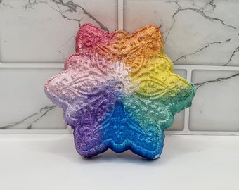 Rainbow snowflake bath bomb, Christmas gift, stocking filler, children's bath bomb,Christmas eve box, lgbtq gift, pride bath bomb,