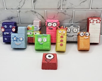 mini number blocks bath bomb, children's bath bomb, nerdy bath bomb, fizzers, bath bombs uk, bath bomb gift set, handmade bath bomb, cute