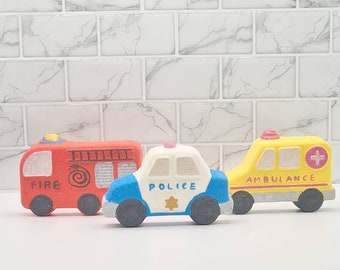 Emergency vehicle bath bomb set, police officer gift, paramedic gift, fireman gift, children's bath bomb, gift set, vegan gift, fizzers