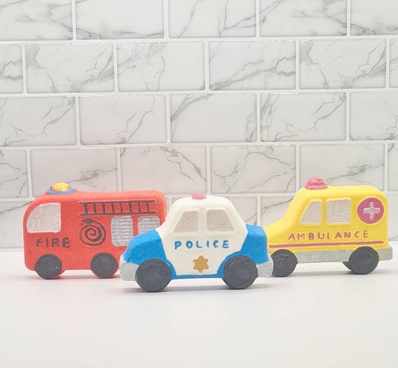 Emergency vehicle bath bomb set, police officer gift, paramedic gift, fireman gift, children's bath bomb, gift set, vegan gift, fizzers