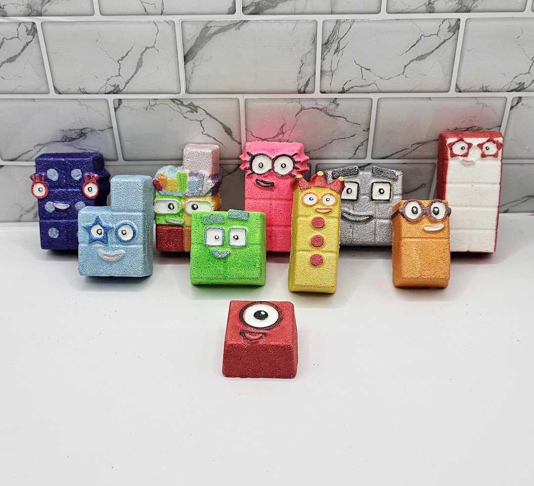 mini number blocks bath bomb, children's bath bomb, nerdy bath bomb, fizzers, bath bombs uk, bath bomb gift set, handmade bath bomb, cute