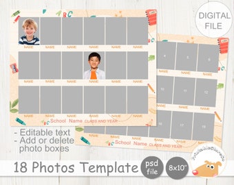 Kindergarten Class Photo Collage Template, 18 Photos (PSD, 8x10)