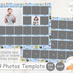 School photo collage template for 19 pictures, School picture board, 8x10 School Composite Template, School Photography Template