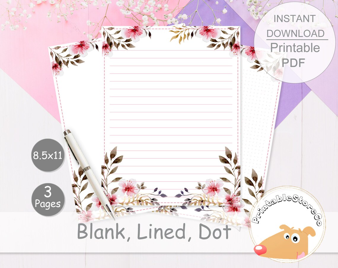 Printable Floral Notes Pages 8.5x11 Printable Writing Paper Etsy