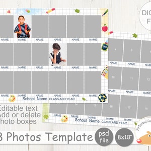 School photo collage template for 18 pictures, Custom Kindergarten Class Photo Collage, 8x10 School Composite Template, School Photography