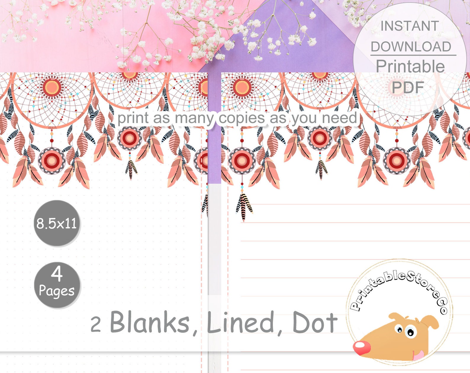 Printable Boho Stationery Boho Printable Notes 8.5x11 | Etsy