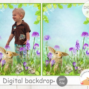 Paashaas Digitale achtergrond, Pasen Fotokaartsjabloon, Overlays voor fotografie, Digitale achtergrond bewerken, Digitale achtergrond Konijn Bunny