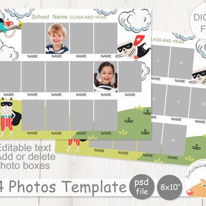 Photo template, Customizable School Class Photo Collage Template for 14 Pictures, Kindergarten or Elementary School Composite 8x10 Size