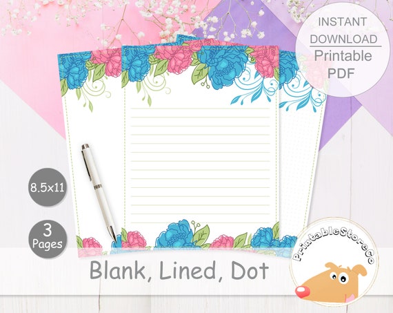 Printable Floral Notes Pages 8.5x11 Printable Writing Paper | Etsy