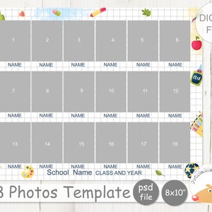 School Photo Collage Template: 18 Photos, 8x10 (PSD Digital File) image 2