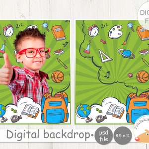 Back To School Picture Digital backdrop, Kids graduation portrait digital, Digital collage for school, School digital background template