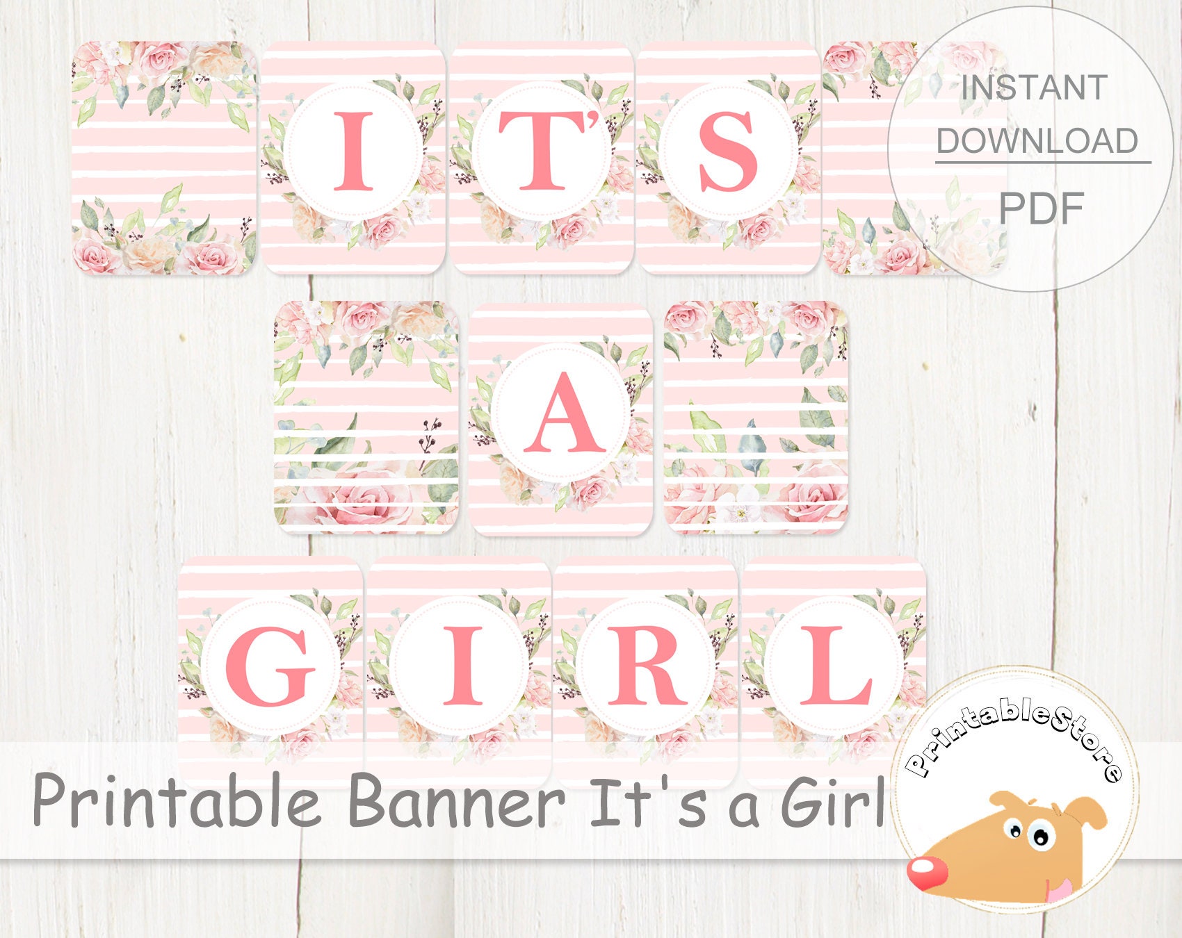 Printable Banner It's a Girl Pink Floral Baby Banner Etsy