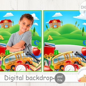 Back To School Picture Digital backdrop, Graduation Digital background, Digital collage for school and kids photography, Background Template