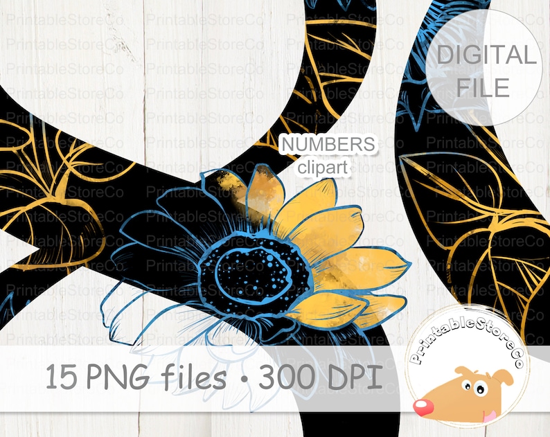 Sunflower Number Pattern Sunflower Number Clipart Set, Cute Happy Birthday Digital PNG Numbers 0 ...