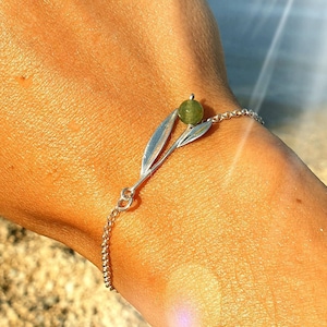 Silver bracelet  with gemstone, handmade in Greece from my Olive collestion.