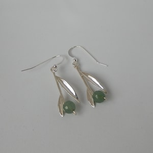 Silver olive earrings, with Aventurine, handmade in Greece. From my Olive Collection