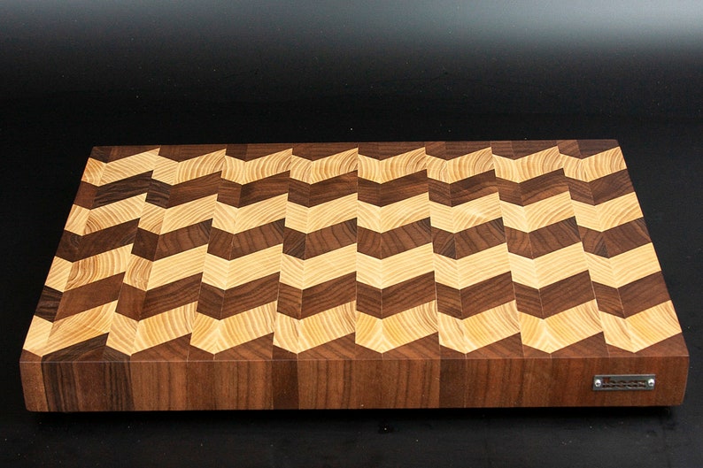 End Grain Solid Board 3D Design Cutting Board Ash & Walnut Etsy