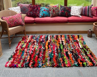 Second Nature Online ZINDA Rug Bright Shaggy Tufted Rag Rug Multi Coloured Recycled Fabrics - Choice of Sizes