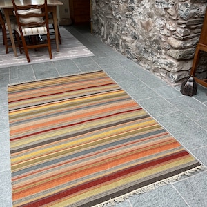 Grand Bazaar Wool Hand Loomed Warm Multicolour Striped Kilim Rug Various Sizes Available image 5