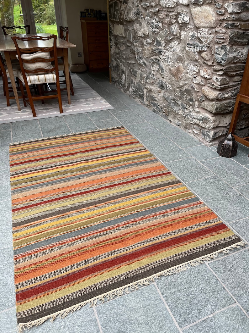 Grand Bazaar Wool Hand Loomed Warm Multicolour Striped Kilim Rug Various Sizes Available image 5
