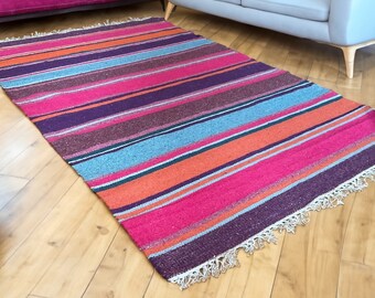 Grand Bazaar Pink Multicolour Recycled Cotton Yarn Stripe Large or Small Rug