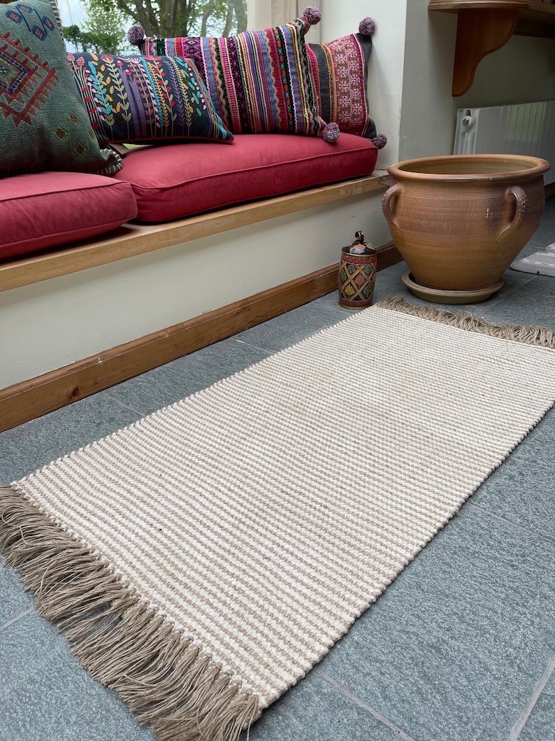 Colva Beige Natural Stripe Cotton Jute Rug Available in Small Medium Large Sizes image 8