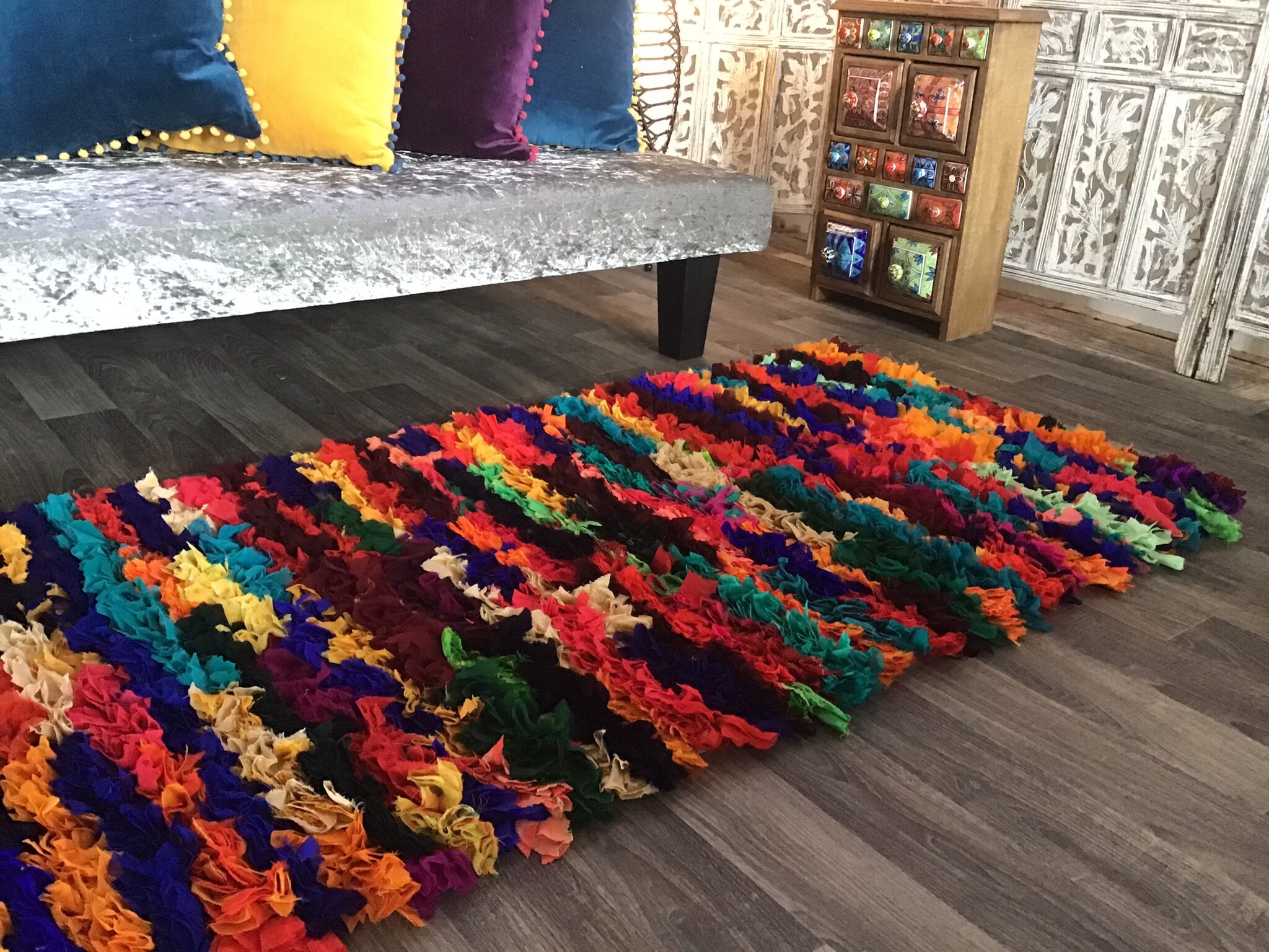 Second Nature Online ZINDA Rug Bright Shaggy Tufted Rag Rug Etsy UK