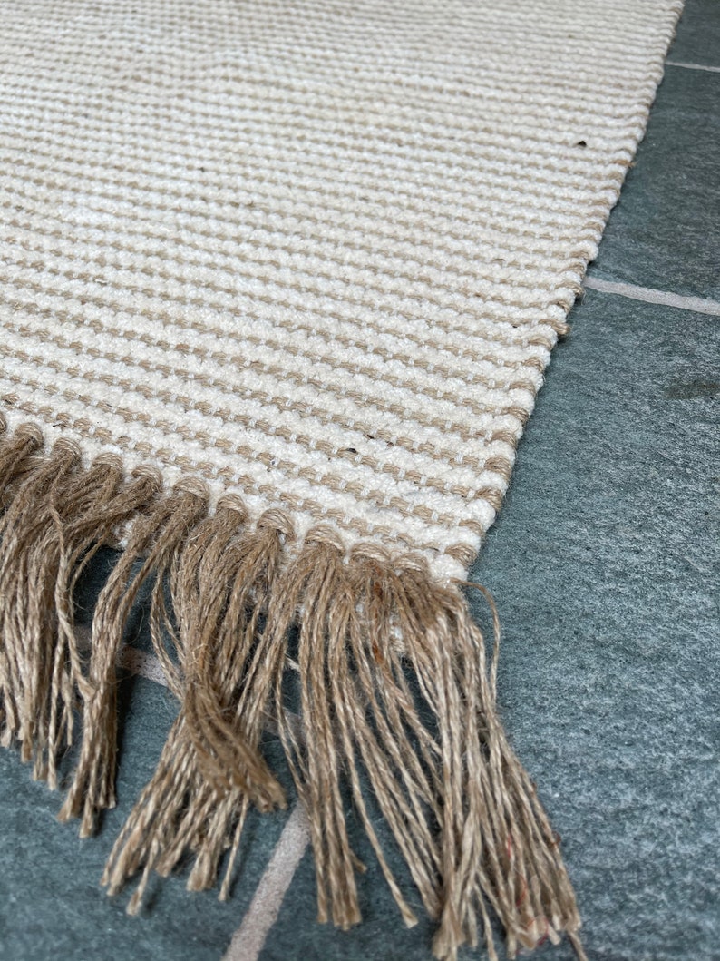 Colva Beige Natural Stripe Cotton Jute Rug Available in Small Medium Large Sizes image 9