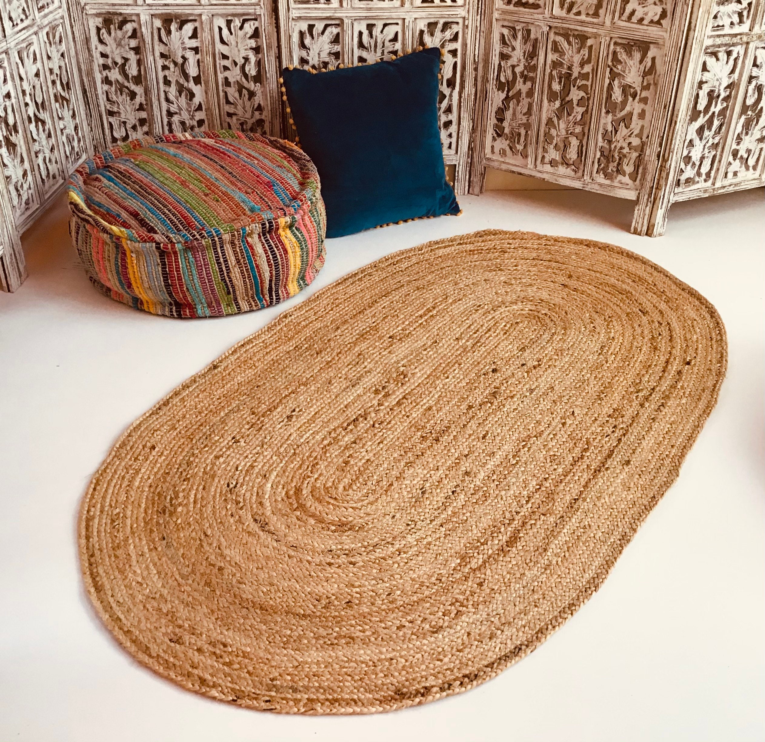 DHAKA Braided Oval Rug Hand Woven With Natural Indian Jute Etsy UK
