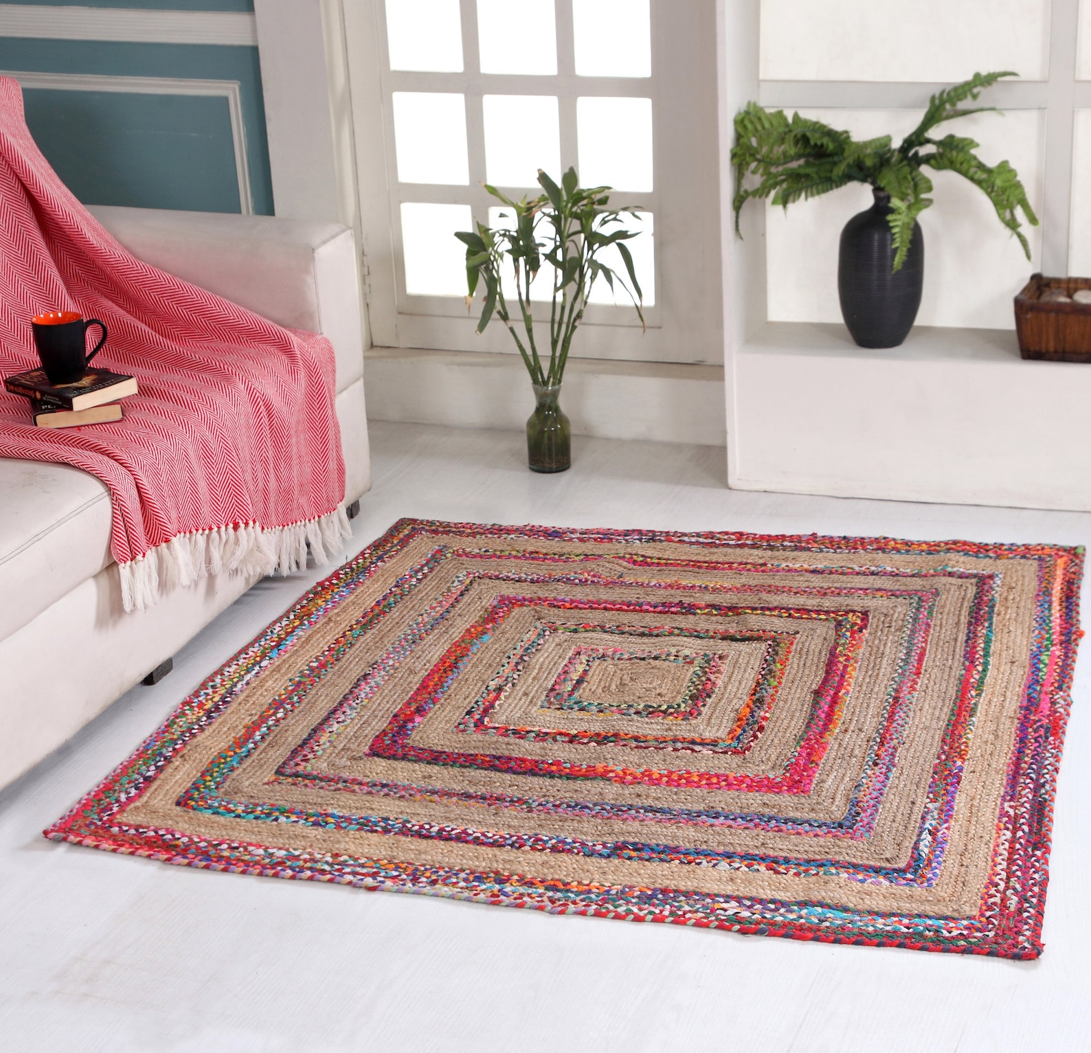 FIESTA Braided Square Rug Flat Weave With Natural Jute and Etsy UK