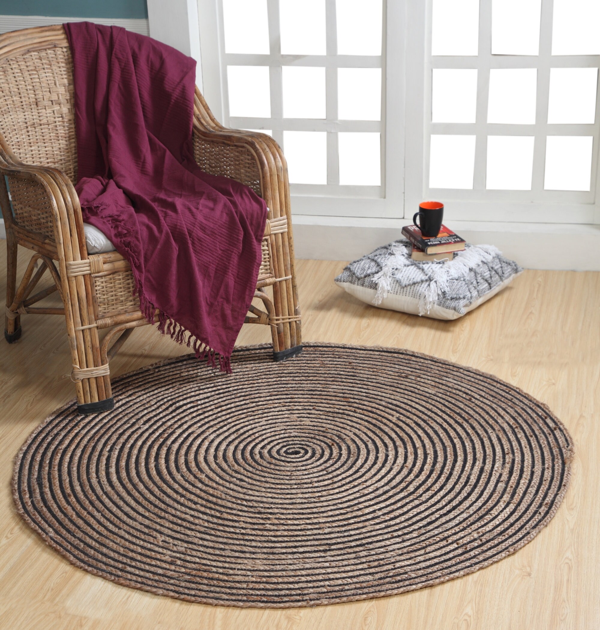 CHAKKAR DARK Stripe Braided Jute Round Rug Small Medium Large Etsy