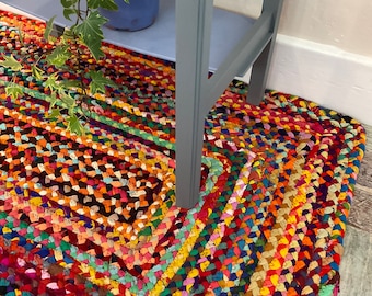 SUNDAR Tapis à zone tressée Fait à la main Tissu recyclé multicolore à tissage plat - Petit moyen grand ou Runner